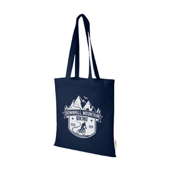 Bolsa tote de algodón 140 g/m2 color azul marino vista impresión serigrafía Bolsa tote de algodón 140 g/m2 color azul marino vista impresión serigrafía