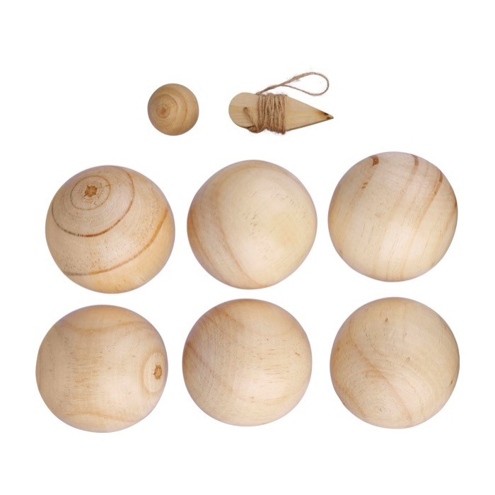 Juego de petanca con pelotas de madera en una bolsa de algodón quinta vista Juego de petanca con pelotas de madera en una bolsa de algodón quinta vista