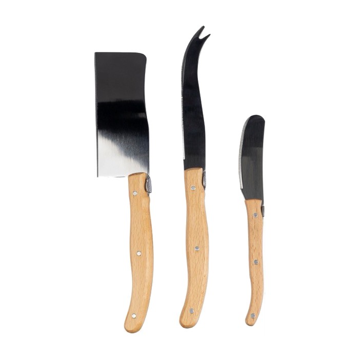 Juego de cuchillos para quesos o charcutería en una bolsa con velcro primera vista Juego de cuchillos para quesos o charcutería en una bolsa con velcro primera vista