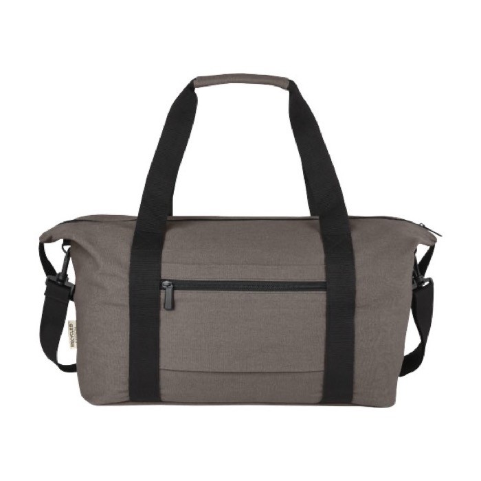 Bolsa de deporte de algodón reciclado con sujeción para trolley color gris segunda vista trasera Bolsa de deporte de algodón reciclado con sujeción para trolley color gris segunda vista trasera