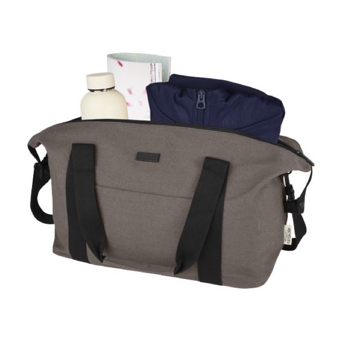 Bolsa de deporte de algodón reciclado con sujeción para trolley color gris segunda vista Bolsa de deporte de algodón reciclado con sujeción para trolley color gris segunda vista