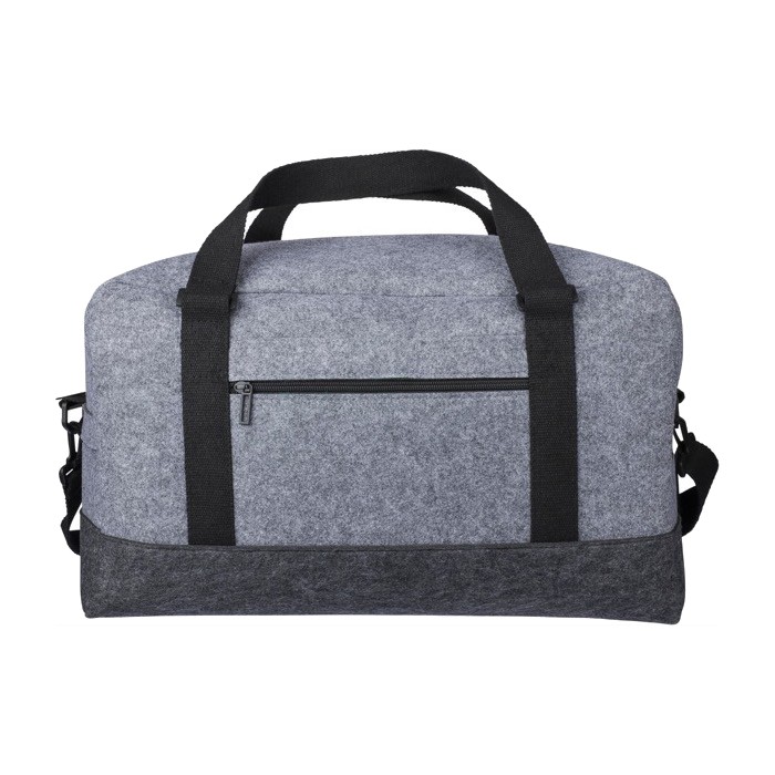 Bolsa de deporte de fieltro RPET con pequeño compartimiento delante color gris oscuro primera vista Bolsa de deporte de fieltro RPET con pequeño compartimiento delante color gris oscuro primera vista