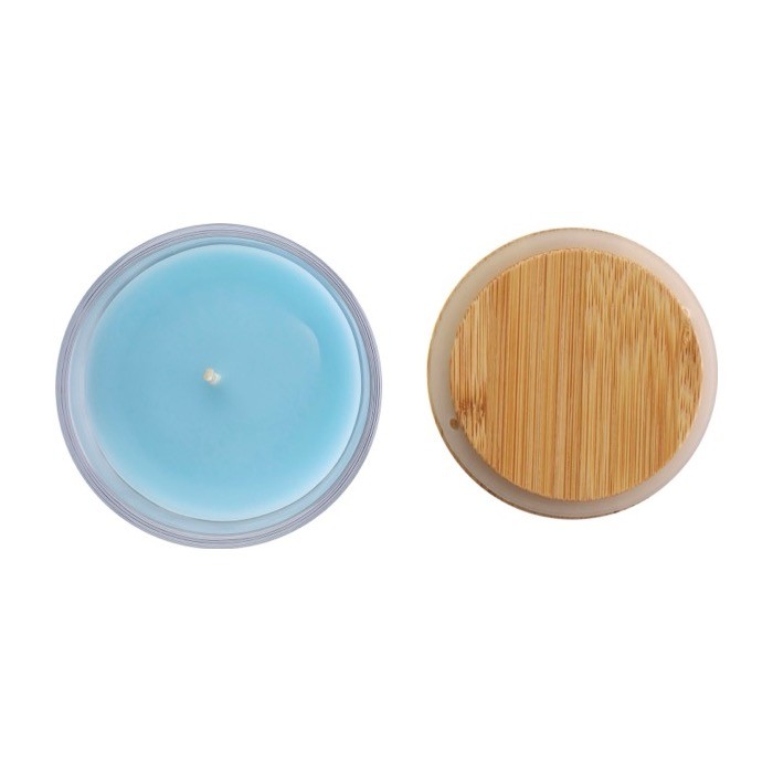 Vela con aroma a vainilla en tarro de vidrio y tapa de bambú segunda vista Vela con aroma a vainilla en tarro de vidrio y tapa de bambú segunda vista