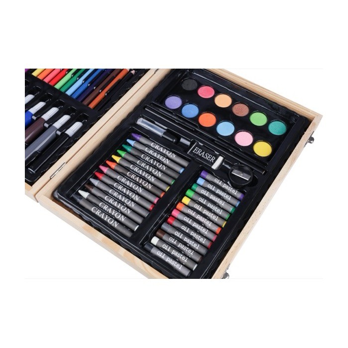 Estuche de madera con asa de transporte con 66 piezas para colorear quinta vista Estuche de madera con asa de transporte con 66 piezas para colorear quinta vista