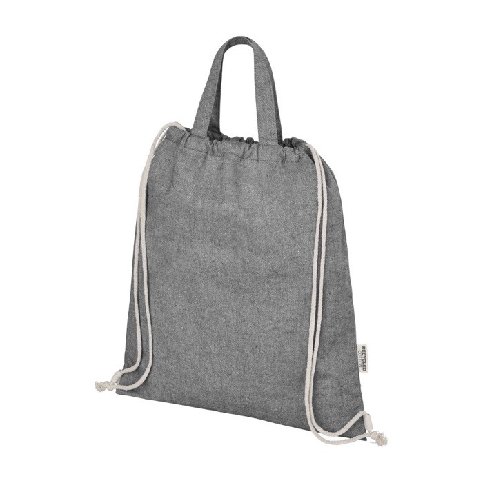 Bolsa de algodón reciclado con cierre de cordón 150 g/m2 color negro segunda vista