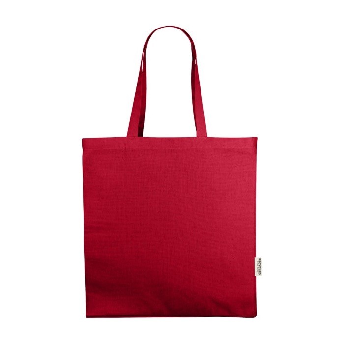 Bolsa de compras de algodón reciclado con asas cortas 220 g/m2 color rojo segunda vista frontal