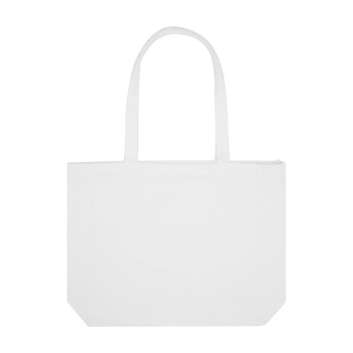 Bolsa de compras de algodón reciclado con cremallera 500 g/m2 color blanco tercera vista frontal