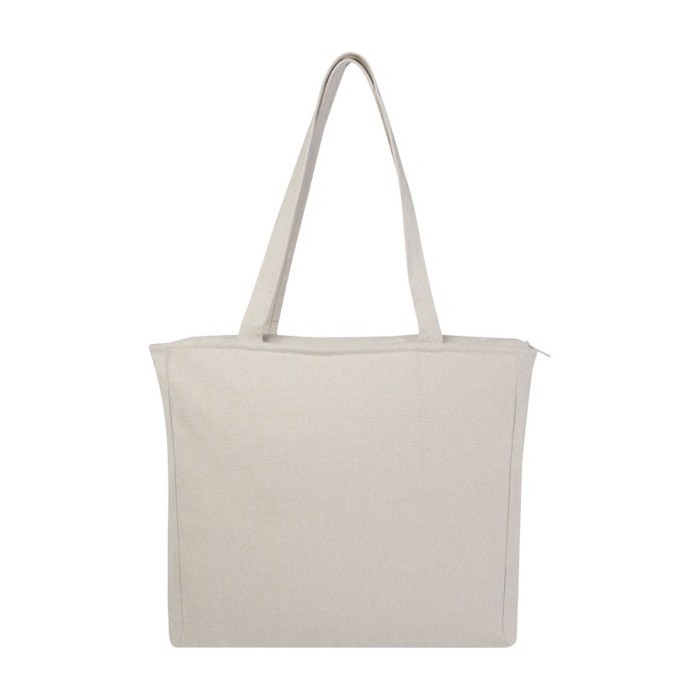 Bolsa de compras de algodón reciclado con cremallera 500 g/m2 color marfil segunda vista frontal