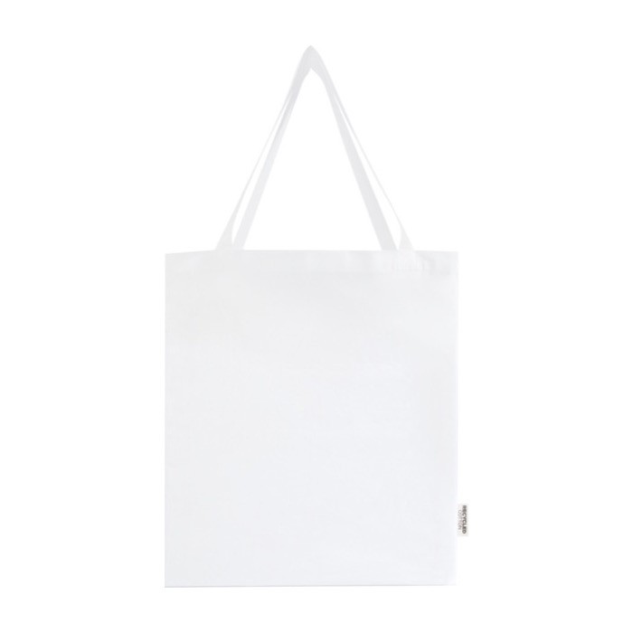 Bolsa de algodón reciclado para la compra con asas largas 140 g/m2 color blanco segunda vista frontal Bolsa de algodón reciclado para la compra con asas largas 140 g/m2 color blanco segunda vista frontal