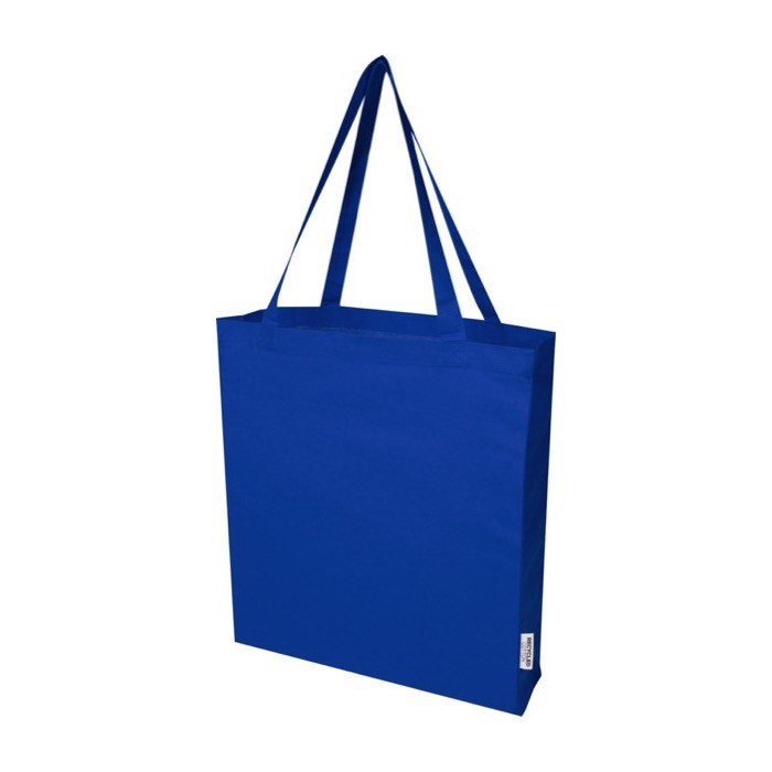 Bolsa de algodón reciclado para la compra con asas largas 140 g/m2 color azul real Bolsa de algodón reciclado para la compra con asas largas 140 g/m2 color azul real