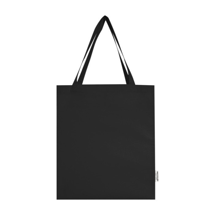 Bolsa de algodón reciclado para la compra con asas largas 140 g/m2 color negro segunda vista frontal Bolsa de algodón reciclado para la compra con asas largas 140 g/m2 color negro segunda vista frontal