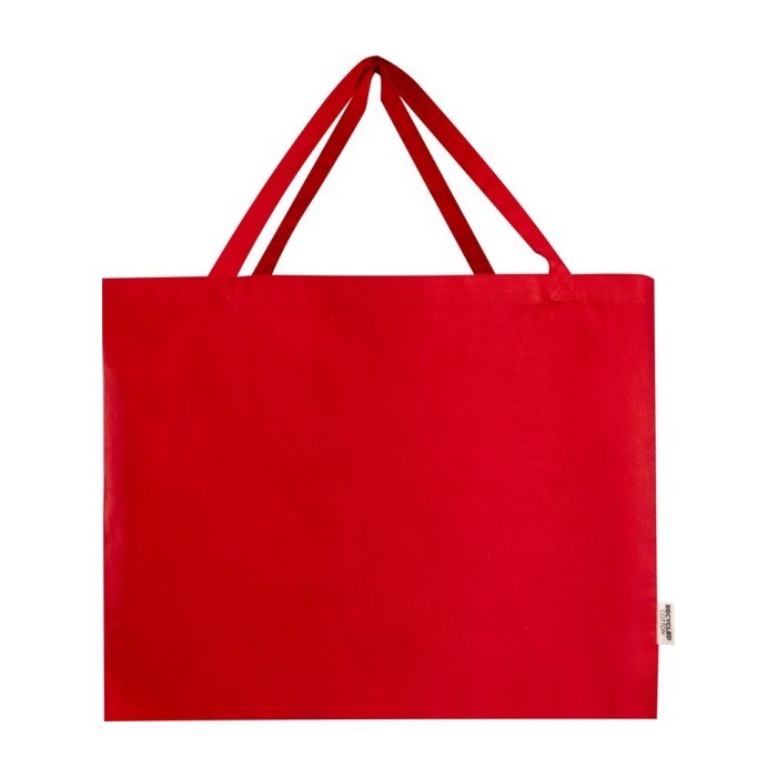 Bolsa de algodón reciclado con gran compartimiento principal 220 g/m2 color rojo segunda vista frontal Bolsa de algodón reciclado con gran compartimiento principal 220 g/m2 color rojo segunda vista frontal