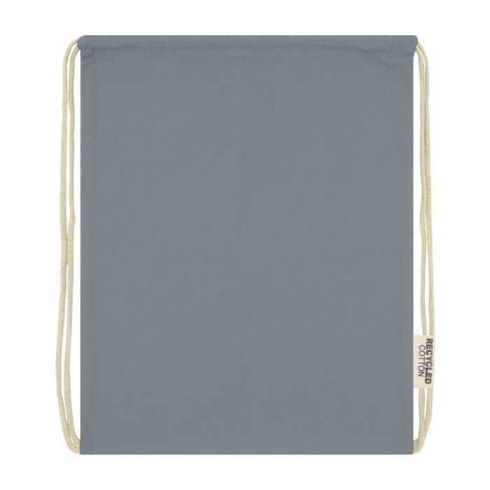 Bolsa de algodón reciclado resistente con cordones 140 g/m2 color gris tercera vista frontal Bolsa de algodón reciclado resistente con cordones 140 g/m2 color gris tercera vista frontal