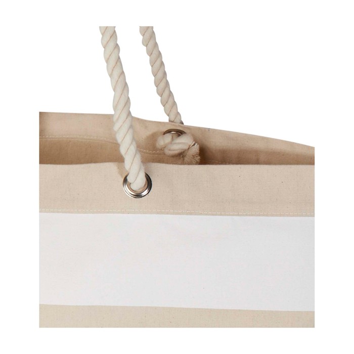 Bolsa de playa de algodón reciclado con asas de cuerda 270 g/m2 color blanco vista detalle 1 Bolsa de playa de algodón reciclado con asas de cuerda 270 g/m2 color blanco vista detalle 1