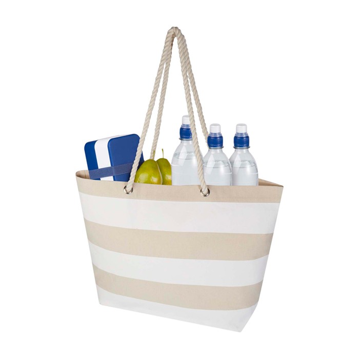 Bolsa de playa de algodón reciclado con asas de cuerda 270 g/m2 color blanco tercera vista Bolsa de playa de algodón reciclado con asas de cuerda 270 g/m2 color blanco tercera vista