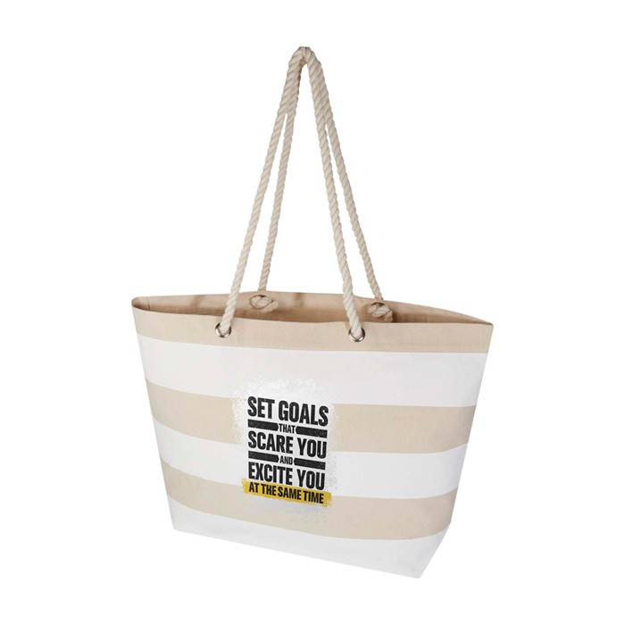 Bolsa de playa de algodón reciclado con asas de cuerda 270 g/m2 color blanco vista impresión transfer Bolsa de playa de algodón reciclado con asas de cuerda 270 g/m2 color blanco vista impresión transfer