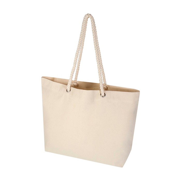 Bolsa de playa de algodón reciclado con asas de cuerda 270 g/m2 color natural Bolsa de playa de algodón reciclado con asas de cuerda 270 g/m2 color natural