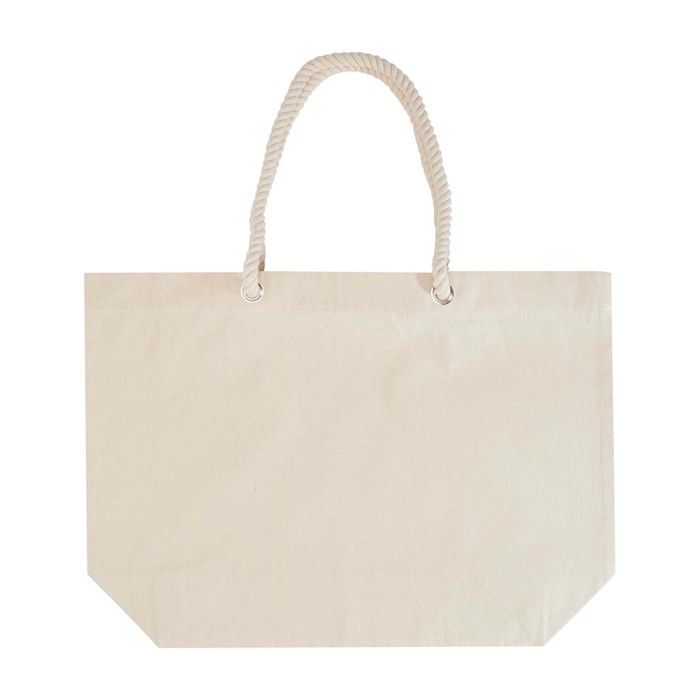 Bolsa de playa de algodón reciclado con asas de cuerda 270 g/m2 color natural segunda vista trasera Bolsa de playa de algodón reciclado con asas de cuerda 270 g/m2 color natural segunda vista trasera