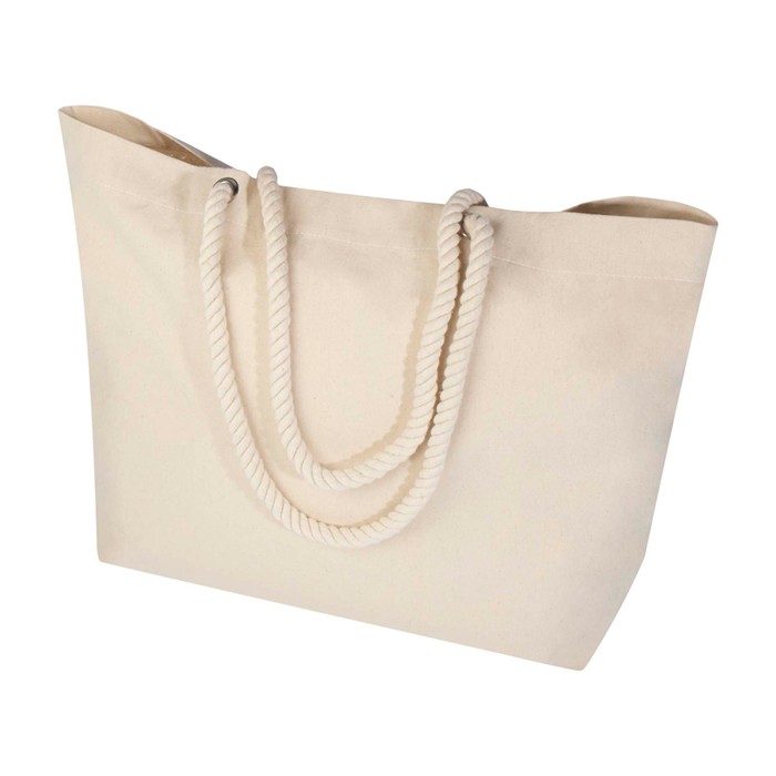 Bolsa de playa de algodón reciclado con asas de cuerda 270 g/m2 color natural segunda vista Bolsa de playa de algodón reciclado con asas de cuerda 270 g/m2 color natural segunda vista