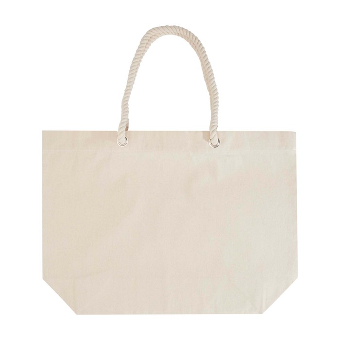 Bolsa de playa de algodón reciclado con asas de cuerda 270 g/m2 color natural segunda vista frontal Bolsa de playa de algodón reciclado con asas de cuerda 270 g/m2 color natural segunda vista frontal
