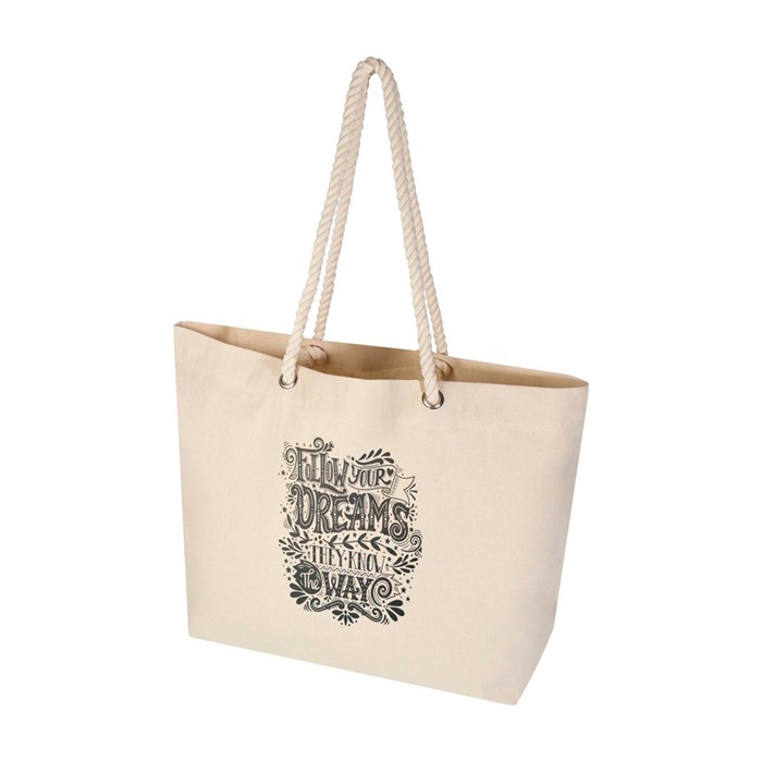 Bolsa de playa de algodón reciclado con asas de cuerda 270 g/m2 color natural vista impresión transfer Bolsa de playa de algodón reciclado con asas de cuerda 270 g/m2 color natural vista impresión transfer