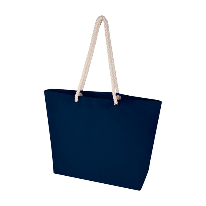 Bolsa de playa de algodón reciclado con asas de cuerda 270 g/m2 color azul marino Bolsa de playa de algodón reciclado con asas de cuerda 270 g/m2 color azul marino