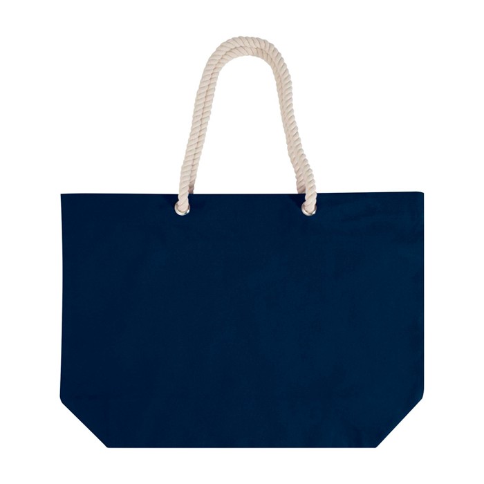 Bolsa de playa de algodón reciclado con asas de cuerda 270 g/m2 color azul marino segunda vista trasera Bolsa de playa de algodón reciclado con asas de cuerda 270 g/m2 color azul marino segunda vista trasera