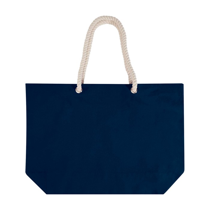 Bolsa de playa de algodón reciclado con asas de cuerda 270 g/m2 color azul marino segunda vista frontal Bolsa de playa de algodón reciclado con asas de cuerda 270 g/m2 color azul marino segunda vista frontal