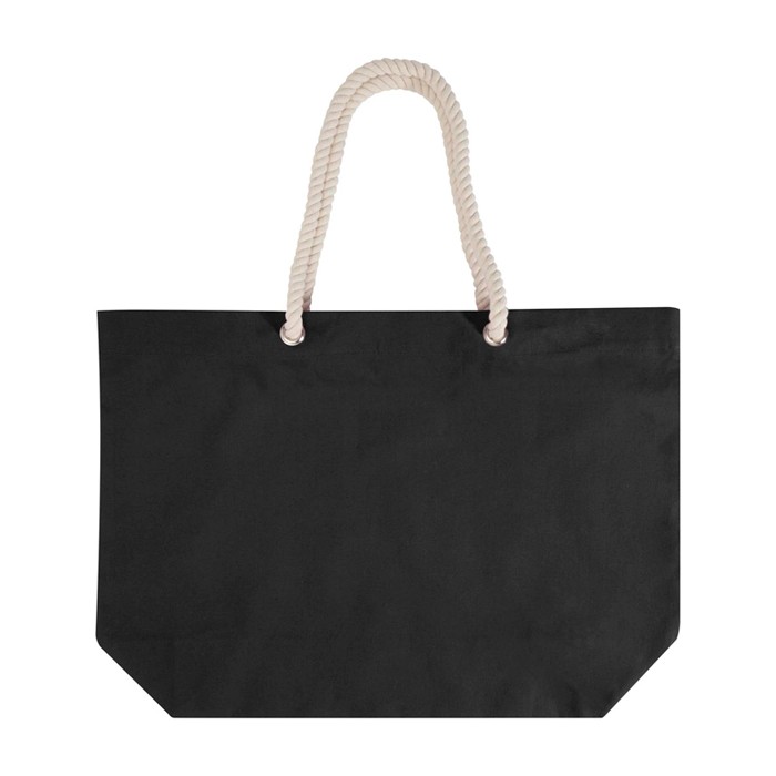 Bolsa de playa de algodón reciclado con asas de cuerda 270 g/m2 color negro segunda vista trasera Bolsa de playa de algodón reciclado con asas de cuerda 270 g/m2 color negro segunda vista trasera