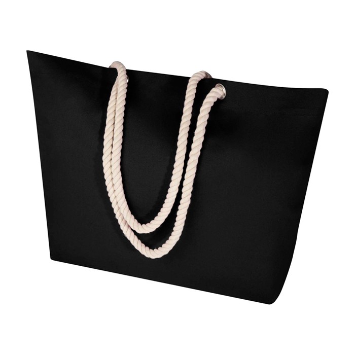 Bolsa de playa de algodón reciclado con asas de cuerda 270 g/m2 color negro segunda vista Bolsa de playa de algodón reciclado con asas de cuerda 270 g/m2 color negro segunda vista