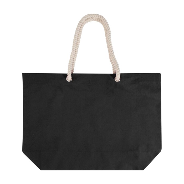 Bolsa de playa de algodón reciclado con asas de cuerda 270 g/m2 color negro segunda vista frontal Bolsa de playa de algodón reciclado con asas de cuerda 270 g/m2 color negro segunda vista frontal