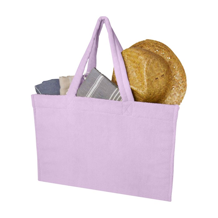 Bolsa tote de playa con acabado soft y compartimento grande color lila segunda vista