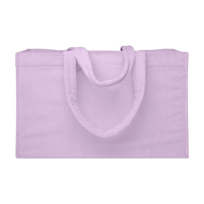 Bolsa tote de playa con acabado soft y compartimento grande color lila tercera vista frontal