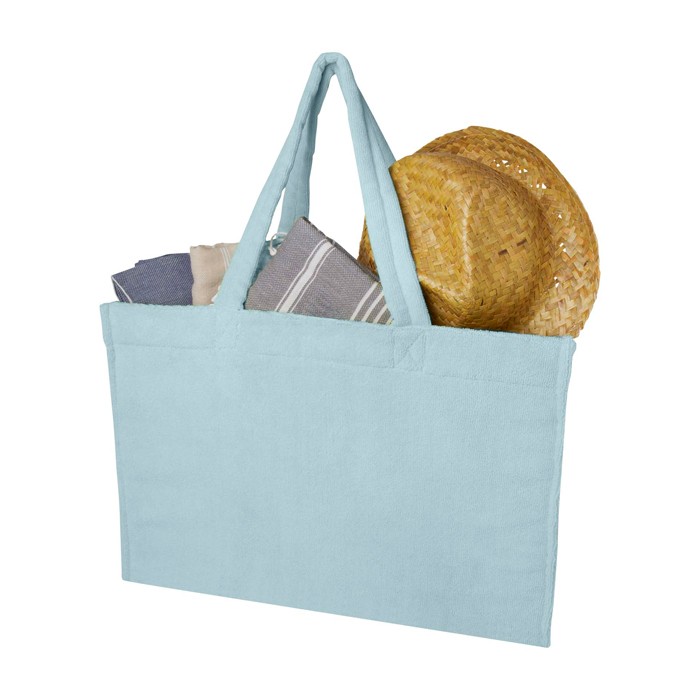 Bolsa tote de playa con acabado soft y compartimento grande color azul pastel segunda vista