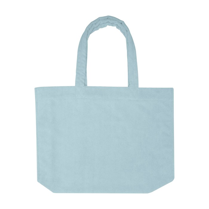 Bolsa tote de playa con acabado soft y compartimento grande color azul pastel segunda vista frontal