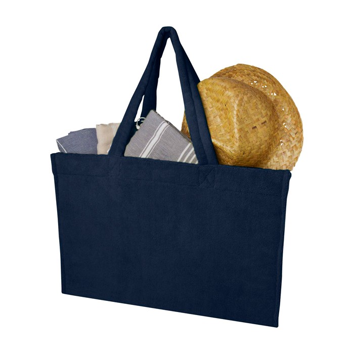 Bolsa tote de playa con acabado soft y compartimento grande color azul marino segunda vista