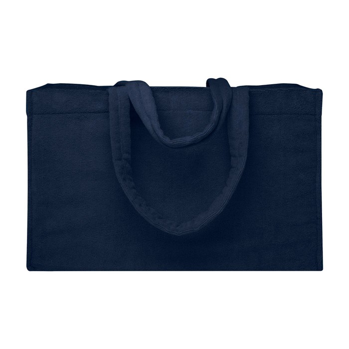 Bolsa tote de playa con acabado soft y compartimento grande color azul marino tercera vista frontal