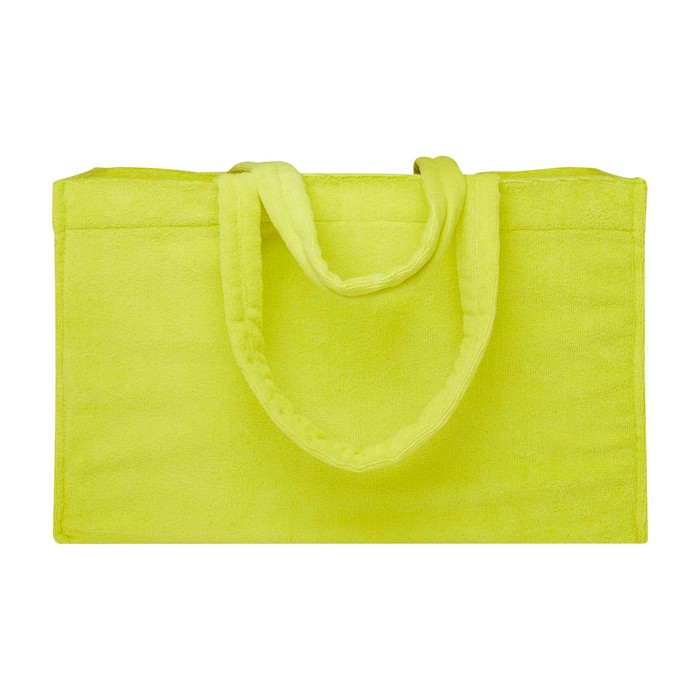Bolsa tote de playa con acabado soft y compartimento grande color verde lima tercera vista frontal