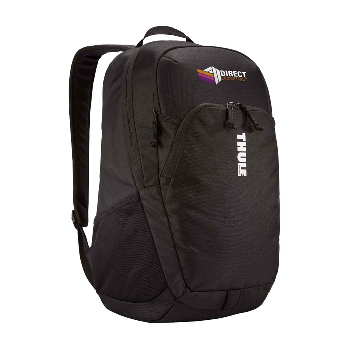 Mochila para PC con funda acolchada y tecnología SafeEdge Thule Achiever 16” color negro vista impresión transfer