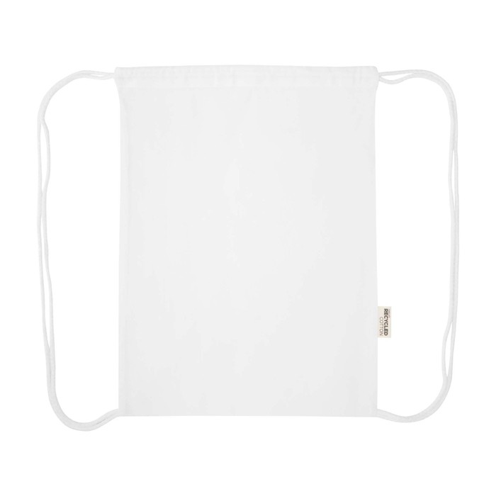 Mochila de cuerdas de algodón reciclado y RPET 5L 140 g/m2 color blanco tercera vista frontal
