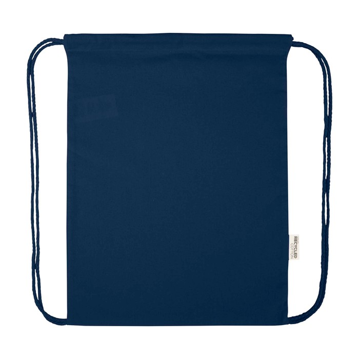 Mochila de cuerdas de algodón reciclado y RPET 5L 140 g/m2 color azul marino tercera vista frontal