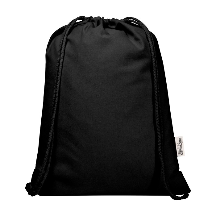 Mochila de cuerdas de algodón reciclado y RPET 5L 140 g/m2 color negro segunda vista frontal