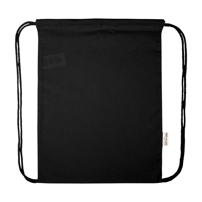 Mochila de cuerdas de algodón reciclado y RPET 5L 140 g/m2 color negro tercera vista frontal