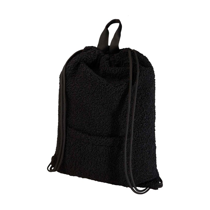 Mochila de cuerdas de sherpa reciclada con bolsillo frontal 9L color negro