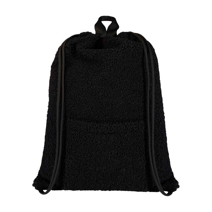 Mochila de cuerdas de sherpa reciclada con bolsillo frontal 9L color negro segunda vista frontal
