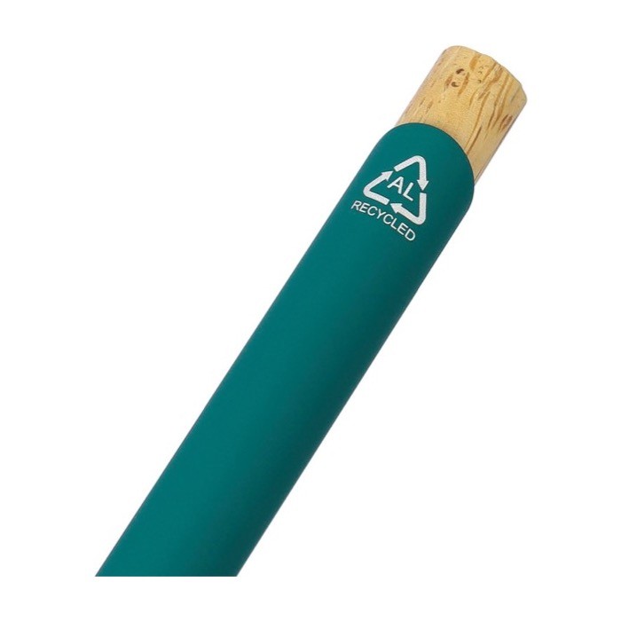 Bolígrafo de aluminio reciclado con pulsador de bambú tinta azul segunda vista Bolígrafo de aluminio reciclado con pulsador de bambú tinta azul segunda vista