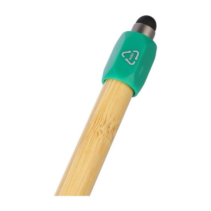 Bolígrafo táctil de bambú con spinner en parte superior tinta azul quinta vista Bolígrafo táctil de bambú con spinner en parte superior tinta azul quinta vista