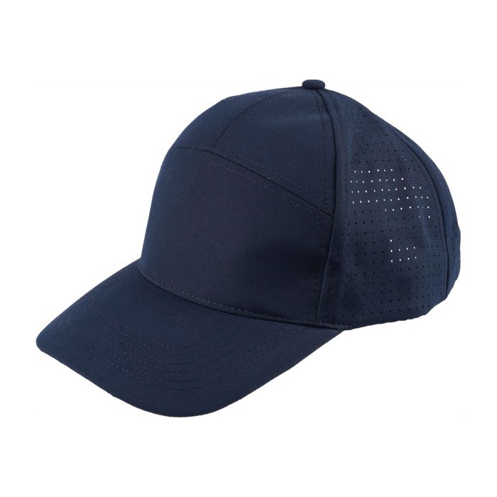 Gorra de poliéster con orificios en parte trasera para ventilación primera vista Gorra de poliéster con orificios en parte trasera para ventilación primera vista