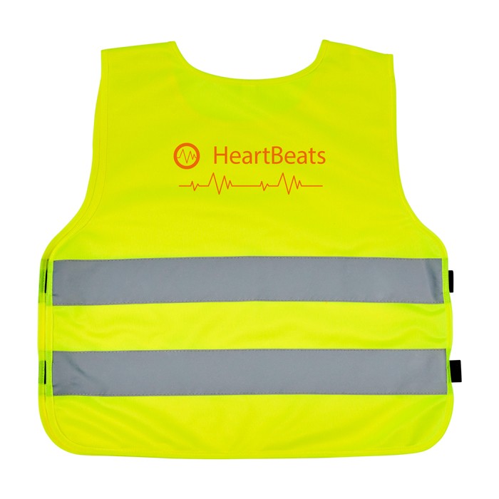 Chaleco alta visibilidad infantil 3 a 6 años con cierre velcro RFX™ color amarillo fluorescente vista impresión serigrafía