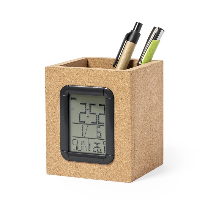 Lapicero de corcho con reloj color natural primera vista Lapicero de corcho con reloj color natural primera vista